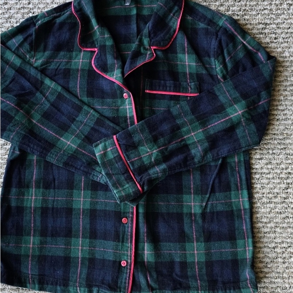 Talbots Women's Plaid Pajama Top with Pink Accents